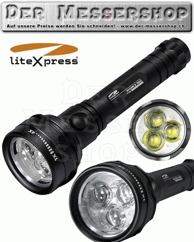 LiteXpress Taschenlampe, Workx 500, 3 Luxeon Rebel LED, 3 Batter