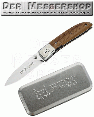 Fox Einhandmesser, Modell Elite, Stahl N690, Rosewood, Metallbox