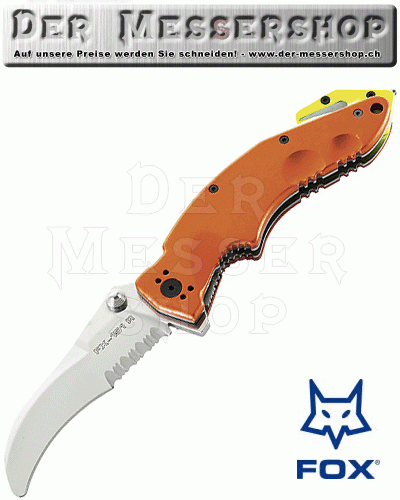 Fox Rettungsmesser, Stahl N690Co, Aluminium-Griffschalen, Gurtsc