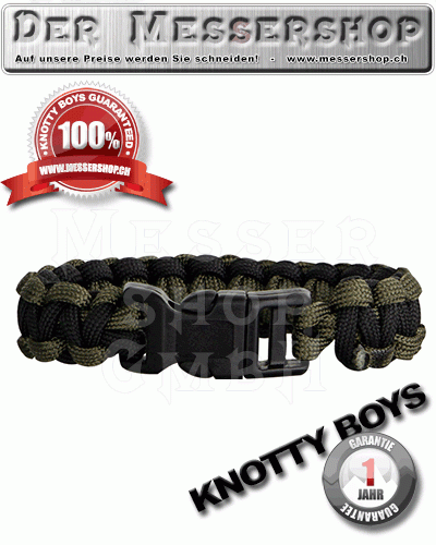 Knotty Boys Tactical Survival Bracelet Black/Oliv Drap