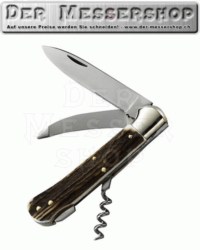 Jagd-Taschenmesser, AISI 440 A, mit Aufbrechklinge und Korkenzie