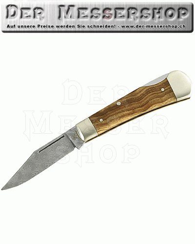 Hartkopf Damast-Taschenmesser 2, 300 Lagen, Olivenholz, Neusilbe