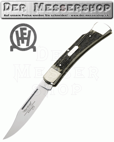 Hartkopf-Taschenmesser, Stahl 1.4110, Hirschhorn-Schalen, Neusil
