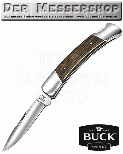 Buck Taschenmesser Squire, 420 HC-Stahl, Maserholz, Neusilber-Be