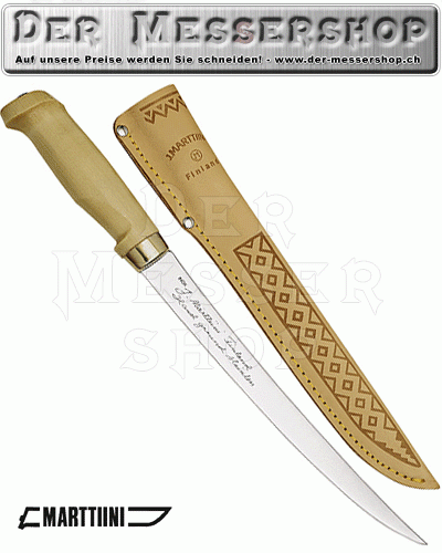 Finnisches Filetiermesser, Klinge 23 cm, Holzgriff, Lederscheide