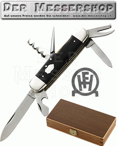 Hartkopf Militär-Taschenmesser, Stahl 1.4034, Ebenholz, Neusilbe