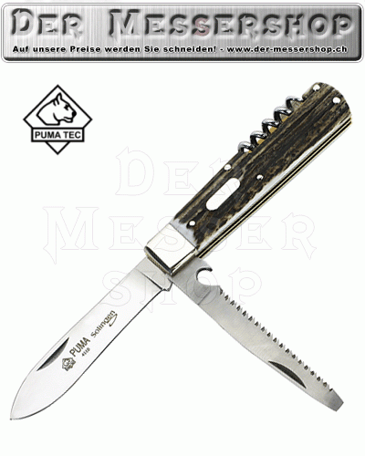 Puma TEC Jagd-Taschenmesser, 3 Klingen, Stahl 1.4110, Hirschhorn