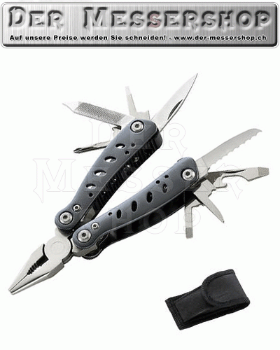 Mini-Tool, Zange mit 8 Werkzeugen, Aluminium-Heft, Nylonetui