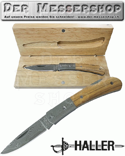 Haller Damascus Taschenmesser in Holzbox